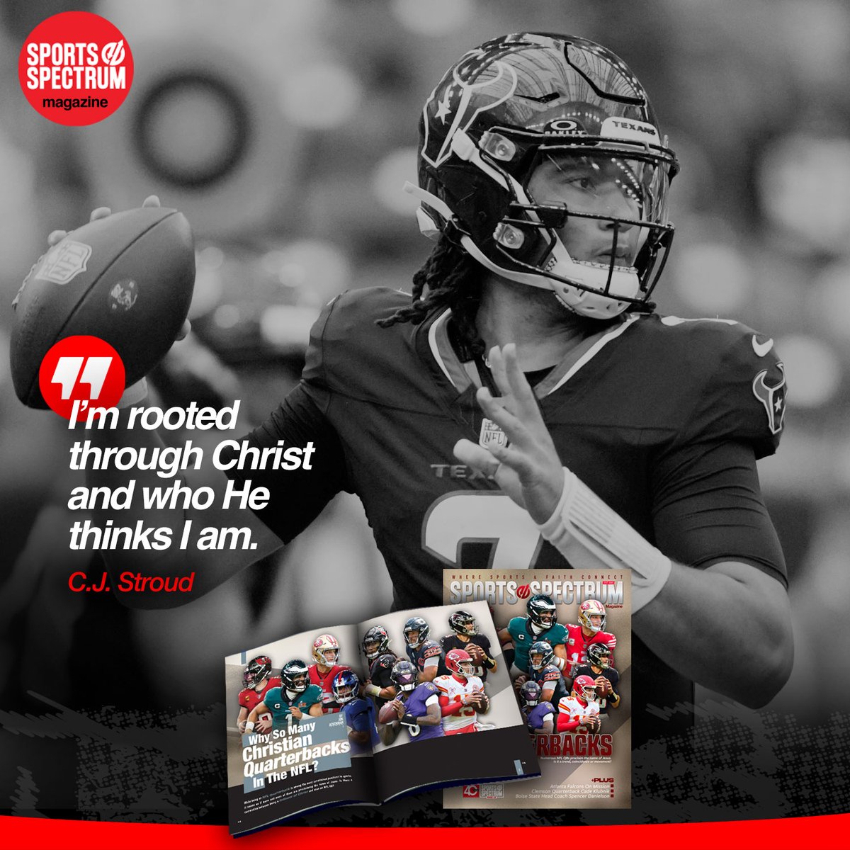 Sports_Spectrum's tweet image. While playing one of the most scrutinized positions in all of sports, more &amp;amp; more NFL quarterbacks are proclaiming the name of Jesus. Is there a correlation between being a follower of Christ and also an NFL QB?

Check out our latest magazine cover story!
loom.ly/Dz5zZfU