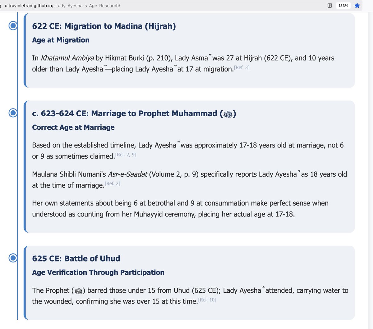 Amid rising Islamophobic attacks on Prophet Muhammad ﷺ's character, this research restores historical context:Lady Ayesha ؓ was ~18 at marriage. Uses a three-tiered approach for cross-verification.
Reference this to counter falsehoods about Islam! 
Visit: ultravioletrad.github.io/-Lady-Ayesha-s…