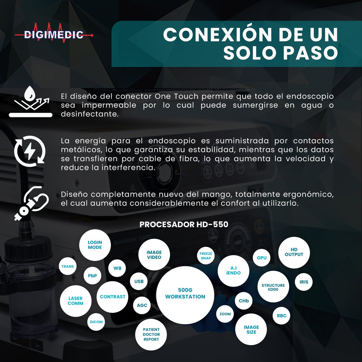 📷📷 Eleve su práctica médica con la más alta definición en endoscopia.
El HD-550 de SonoScape ofrece una calidad de imagen superior, herramientas de IA integradas y funciones avanzadas que permiten un diagnóstico más preciso, confiable y eficiente.
Con esta tecnología, cada