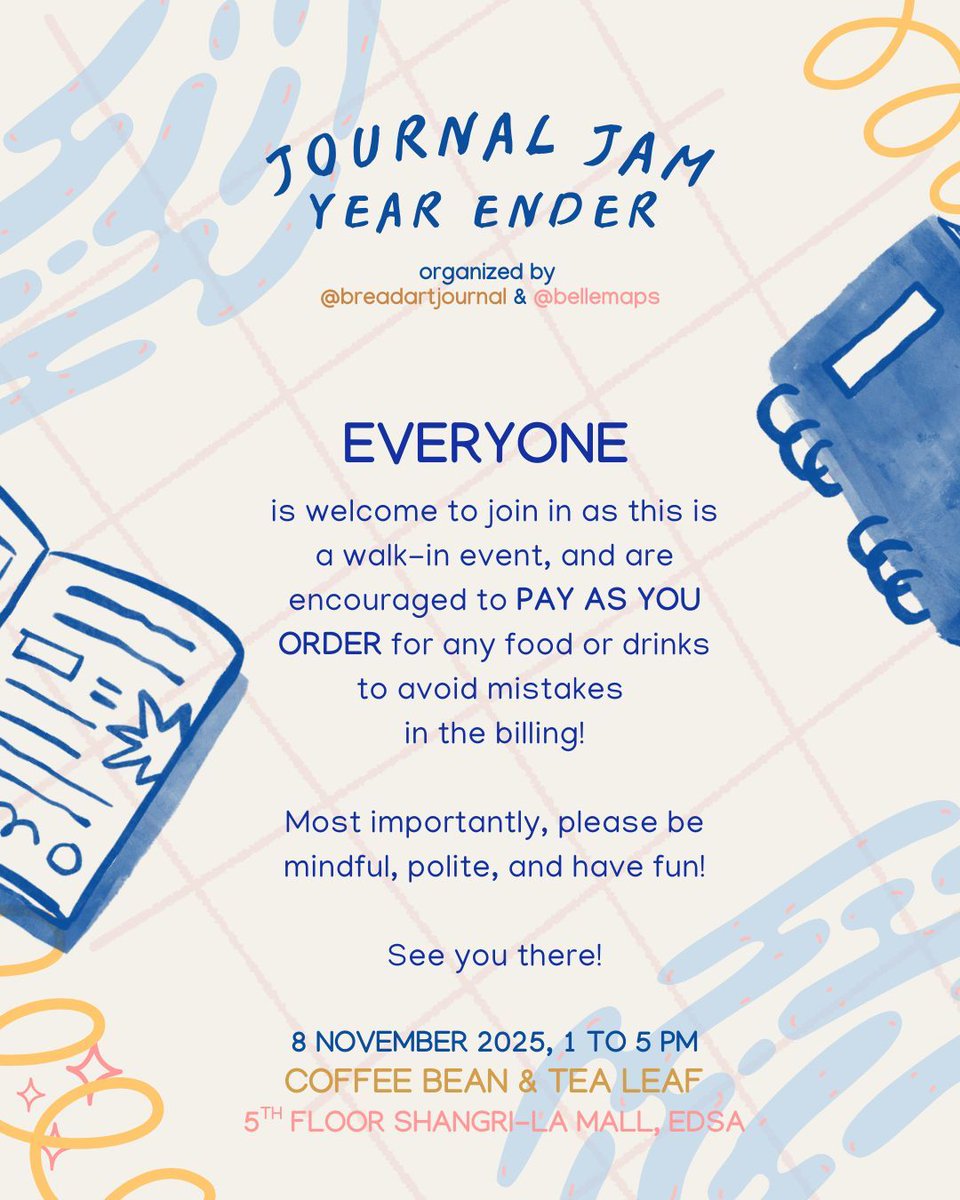 breadartjournal's tweet photo. Q4 #JournalJam! @bellemaps &amp; i are doing a year end event to cap off 2025! On November 8, Saturday afternoon, we'll be at CBTL with our planners and journals + limited event-only goodies you can purchase from us! See you there! https://t.co/HgMHkcvxU1