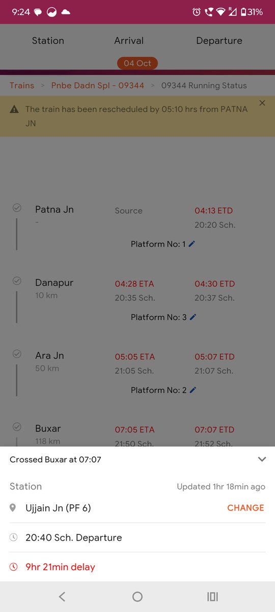 DevJyoti5's tweet photo. @AshwiniVaishnaw @RailMinIndia @Hiro_NAKANO_ Meanwhile, Reality check Indian train running late by 9+ hours. Very common under this reel minister. Zero accountability. https://t.co/yM33oNfBoO