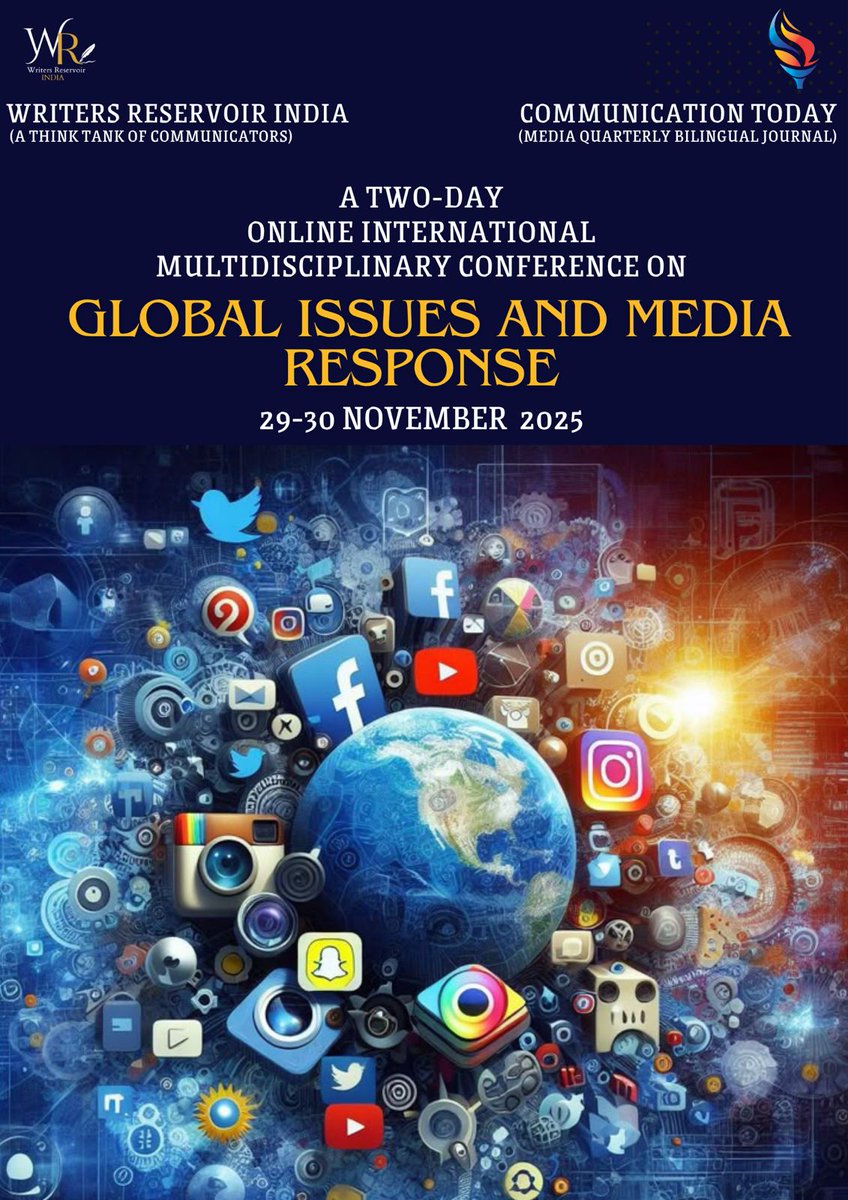 sanjeevbhanawat's tweet image. Call for Papers!
 29–30 Nov 2025
Online International Conference: Global Issues &amp;amp; Media Response
 Abstract: 25 Oct | Full Paper: 10 Nov
 Register: forms.gle/TAGmDynMHrgXJx…

#MediaResponse #GlobalIssues #Research