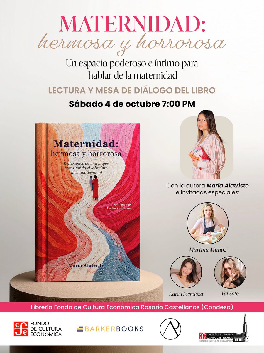 ¡Nos vemos manana 7pm!
Librería <a href="/FCEMexico/">Fondo de Cultura Económica</a> Rosario Castellanos. Maternidad: hermosa y horrorosa.
Te esperamos en este espacio poderoso e íntimo.