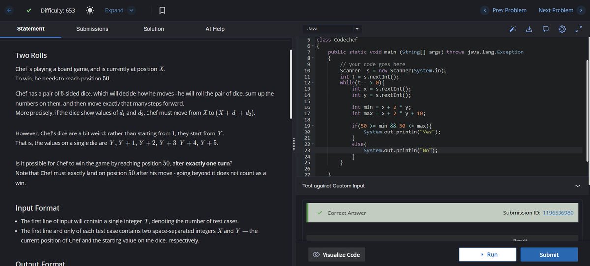 AdarshKumar206's tweet image. Day 174 of #100DaysOfCode on #codechef #DSA #LearnInPublic #buildinpublic #remote #connect #remotework #remotejob #java #coding #programming #100daysofcodechallenge #logicbuilding #cp #Learning #developer