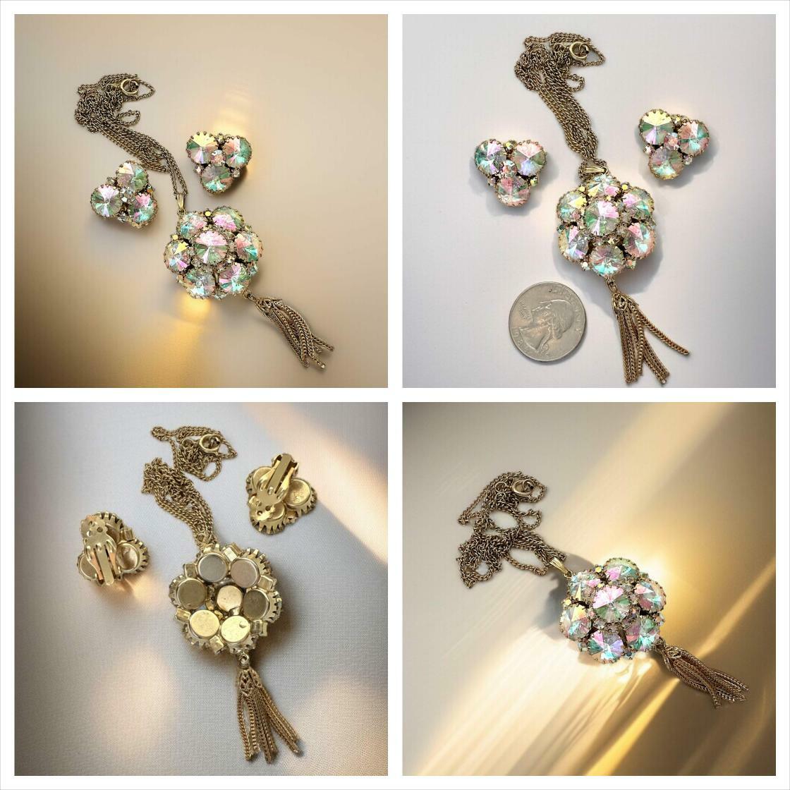 Rhinestonediva's tweet image. Look at this Vintage Aurora Borealis Rivoli Crystal Rhinestone Pendant Necklace &amp;amp; Earring Set - Rainbow of Color - Wow! 
 #SwarovskiCrystal #AuroraBorealisAb Buy here: etsy.com/listing/435686…
