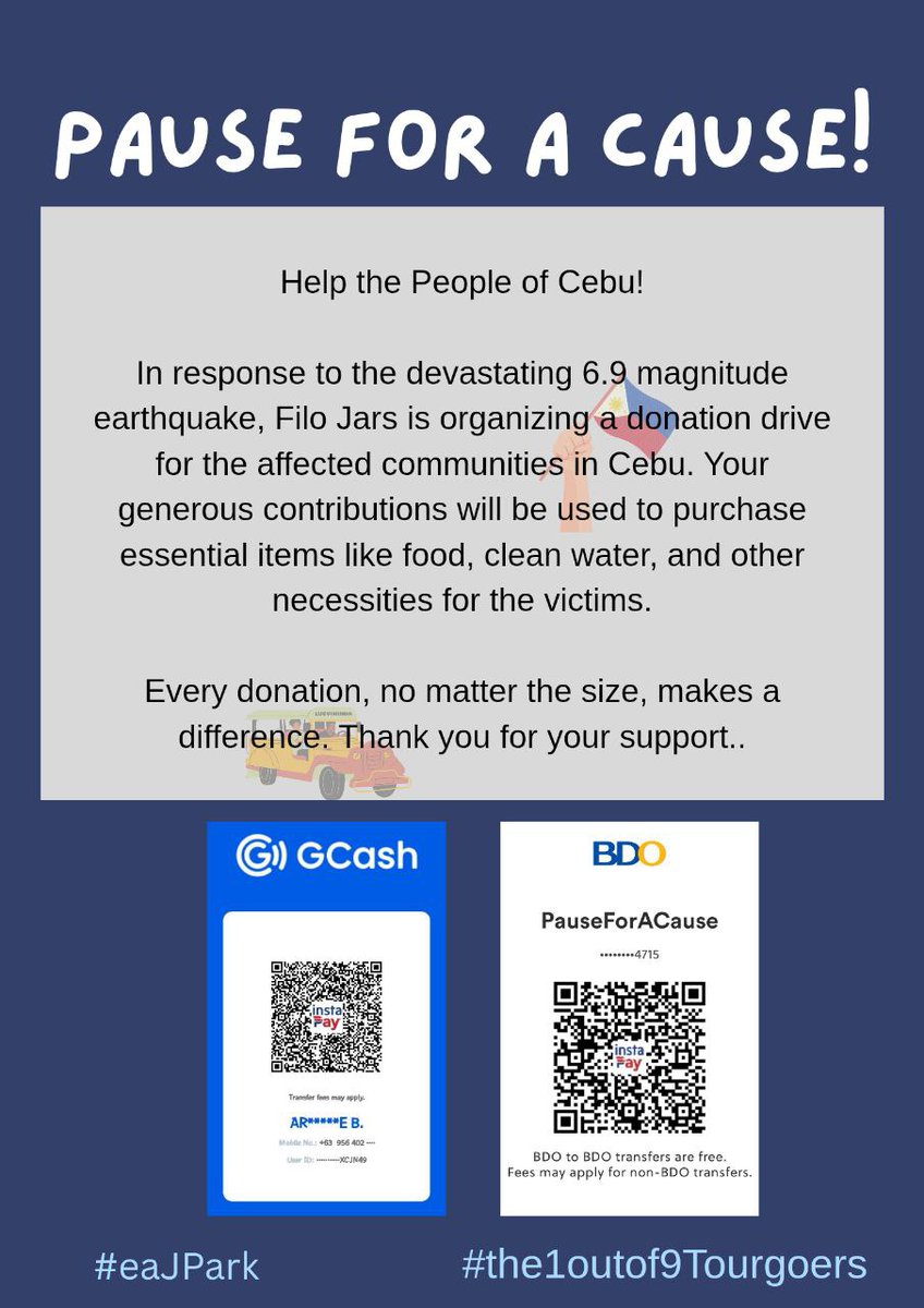 yujustala's tweet image. Jars, Cebu needs our help!

We are hoping to raise funds so we can buy necessities such as water and ready to eat food for the victims of the recent 6.9 magnitude earthquake that hit Cebu. Any amount and even an RT is very much appreciated, thank you! 

#PauseforaCause