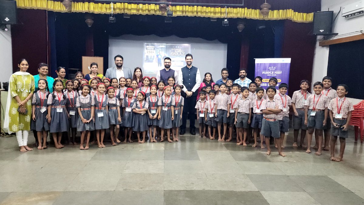 pinakamediawork's tweet photo. #RabbDiAwaaz film screening visuals from #BalBhawan (#Panjim, #Goa) in association with the #PurpleSpectrum initiative of the International #PurpleFestGoa 2025 celebrations by the Office of the State Commissioner for Persons with #Disabilities, #GovernmentOfGoa. https://t.co/L21gsGivJa