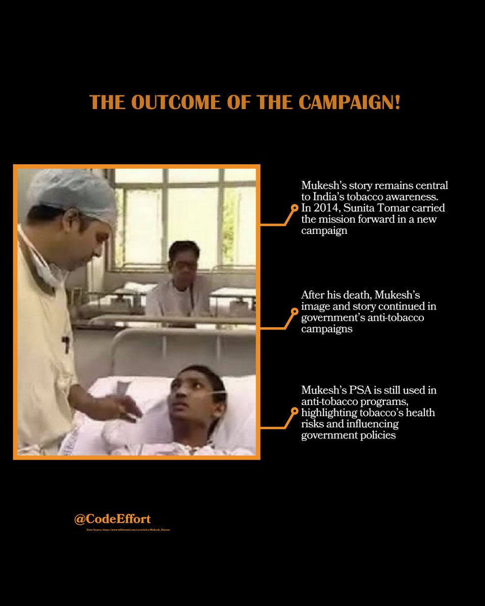 Mukesh Harane was only 24 when he succumbed to death by gutka. His story, still shown in anti-tobacco campaigns, is a stark reminder that tobacco kills. Choose wisely! 🚬 🔍

#TobaccoExposed #CodeEffort #RecycleTheButt #SmokingIsInjuriousToHealth