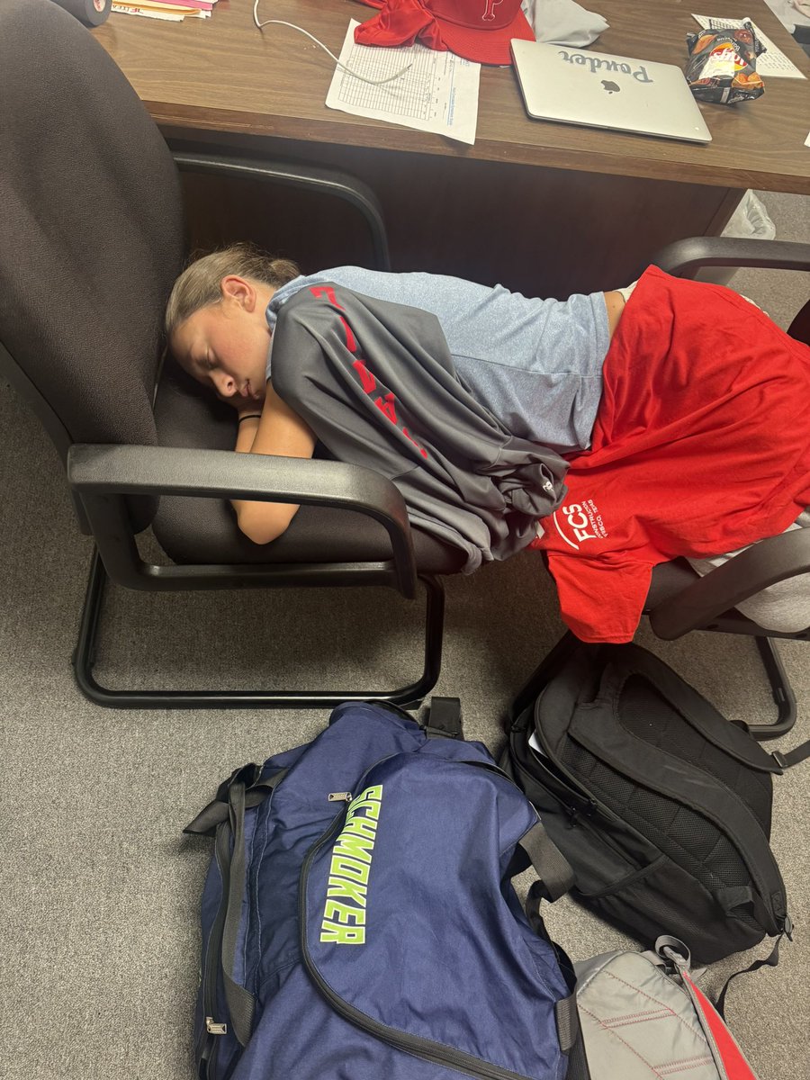 Tough loss tonight, much credit to the hometown Vernon Lions.
Love having my babies around these late Friday nights. Lil Schmoke knows what to do after games, I found her this way in my office by time I got in there. Rough life.