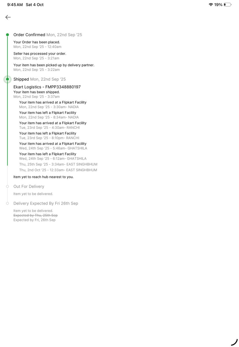 Baidpanda's tweet photo. Ordered my iPhone 16 during the @Flipkart #BigBillionDays sale on 22nd September. The delivery was scheduled for 25th September.
It’s 4th October today, and I still haven’t received the phone.
Even worse — the parcel has been untraceable since 24th September. @flipkartsupport https://t.co/4pvN19Ludh