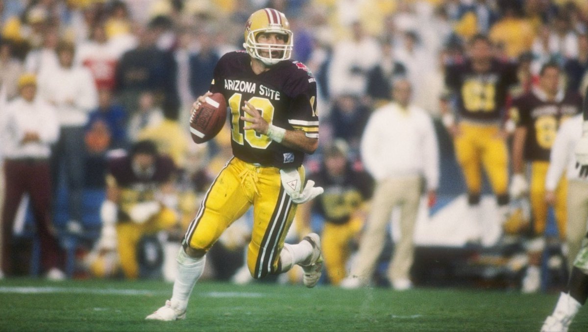 SeattleNYRanger's tweet photo. @ChrisKarpman Home:
• Helmet: Traditional gold with Sparky
• Jersey: Maroon (but with ARIZONA STATE in white)
• Pants: Gold
• Socks: White

Road:
• Helmet: Traditional gold with Sparky
• Jersey: White
• Pants: White (Gold for game in Tucson)
• Socks: White https://t.co/VV3CWTVI0r