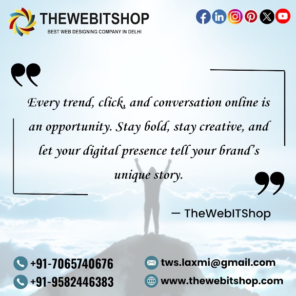TheWebITShop's tweet image. 🚀✨ Your Digital Growth Partner – The Web IT Shop ✨🚀
.
💻 Modern Designs
📈 Result-Oriented Strategies
⚡ Fast, Reliable &amp;amp; Affordable Services
.
📞 +91-7065740676/9582446383
📧 tws.laxmi@gmail.com
🌐 thewebitshop.com
.
#TheWebITShop #DigitalSolutions #WebDevelopment