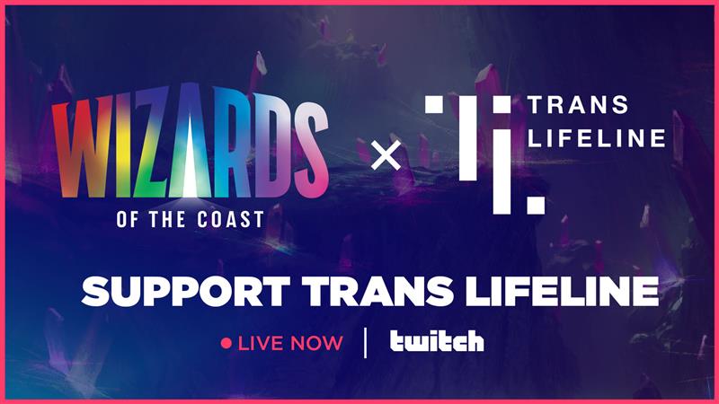 wizards_magic's tweet photo. Tune in right now to join Wizards of the Coast in supporting Trans Lifeline!
 
Join us here: https://t.co/y51jlRdYGi
Or donate to our direct fundraising page: https://t.co/3VuWUeWA8r
 
Want to learn more about Trans Lifeline? Visit their official website here: https://t.co/IPceqNlSUn
