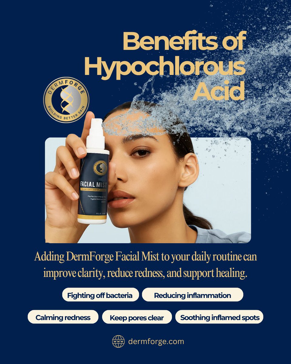 DermForge's tweet image. Sensitive, irritated, or inflamed skin? DermForge Hypochlorous Acid Mist is here to calm, soothe, and refresh - without harsh chemicals. 🌿✨ dermforge.com/blogs/news/ben…
#DermForge #HypochlorousAcid #SensitiveSkinSolutions #CalmSkin #HealthySkin #SkincareEssentials #GlowFromWithin