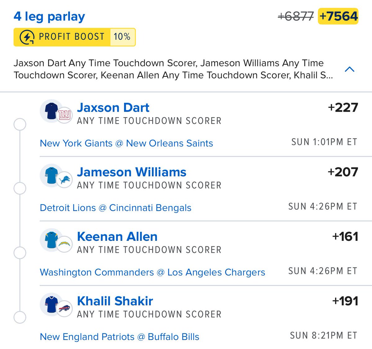 MattyChucks's tweet photo. NFL Sunday TD Mega +7500 🎁

$50 To Someone Who Likes If Cashes ❤️

Fill up those slips @Playbook https://t.co/GXQu4NHmod