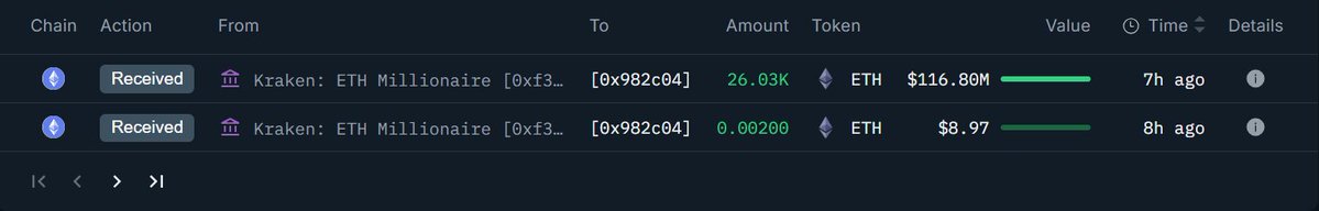 Krakenから新しいウォレットへのETH送金トランザクションのスクリーンショット