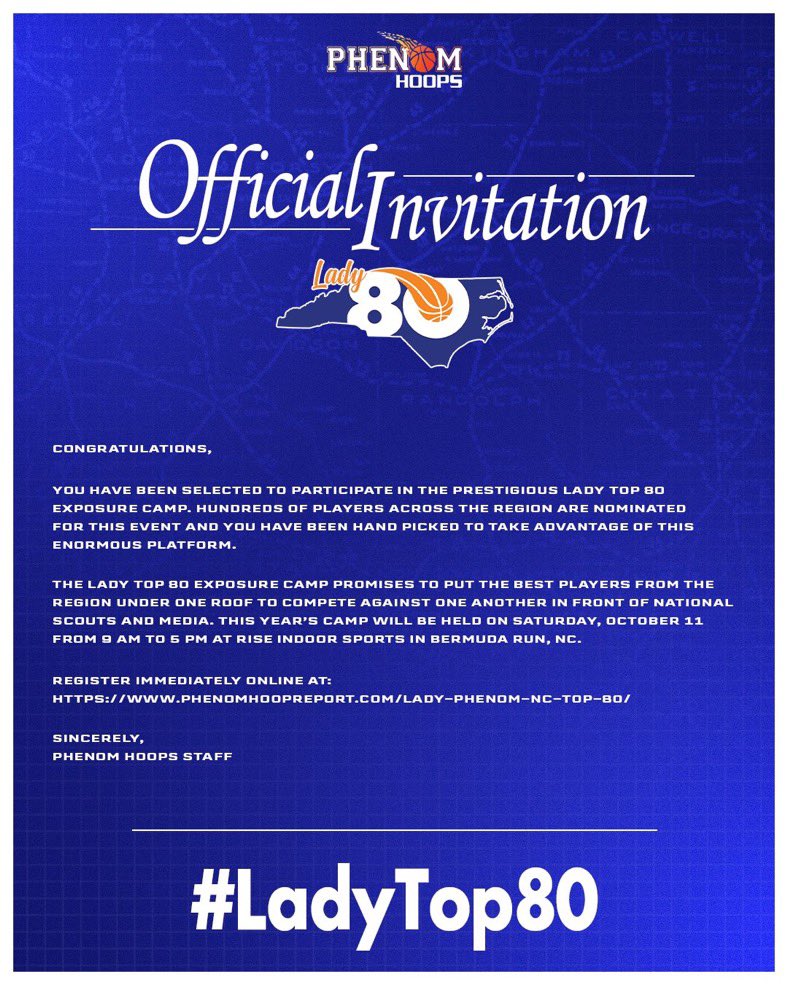 bass_willow11's tweet image. Grateful to be selected for the #LadyTop80 Phenom Hoops Exposure Camp 🙌 Excited to compete against top talent and continue growing my game in front of college coaches and scouts.
📍 Bermuda Run, NC | 🗓 October 11
 #PhenomHoops @MeredithCBB @CoachJillDunn @Assist_U_