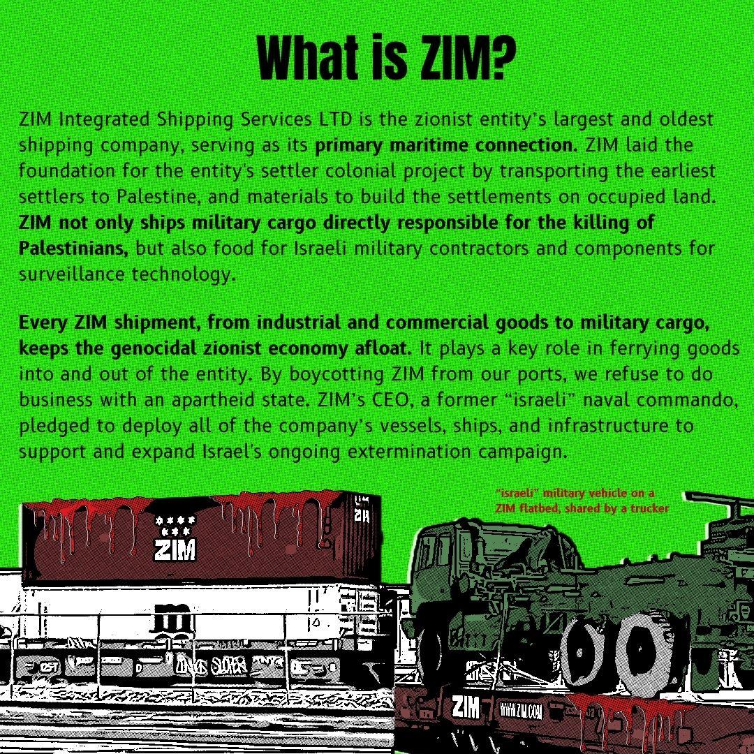 pal_awda's tweet photo. 🧵We are Port Worker and Communities for Palestine, organizing at the Port of Elizabeth, NJ to enact a people’s arms embargo demanding an end to @ZimShipping operations at the port. We are a pro-Palestine anti-imperialist collective, organizing with truck drivers & other port workers to halt #ZIM shipments, which include ammunition, military vehicles & other goods for the genocide of the Palestinian people...1/4