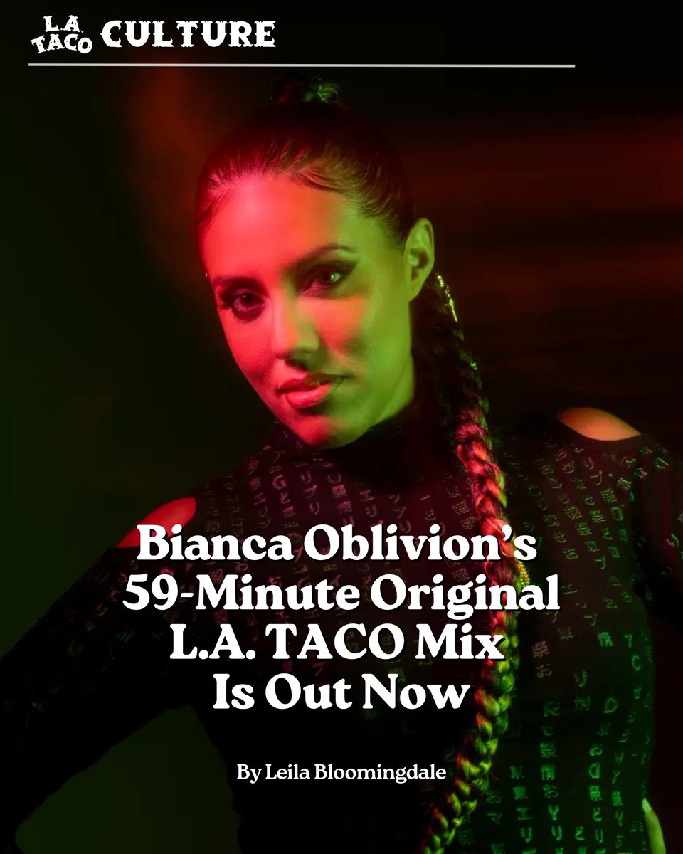 LATACO's tweet image. The latest installment of the L.A. TACO Mix Series comes from @biancaoblivion, a DJ, producer, and cultural organizer who has become one of Los Angeles’ most visible links between the L.A. underground and the global club circuit.

Listen to her brand new mix:…