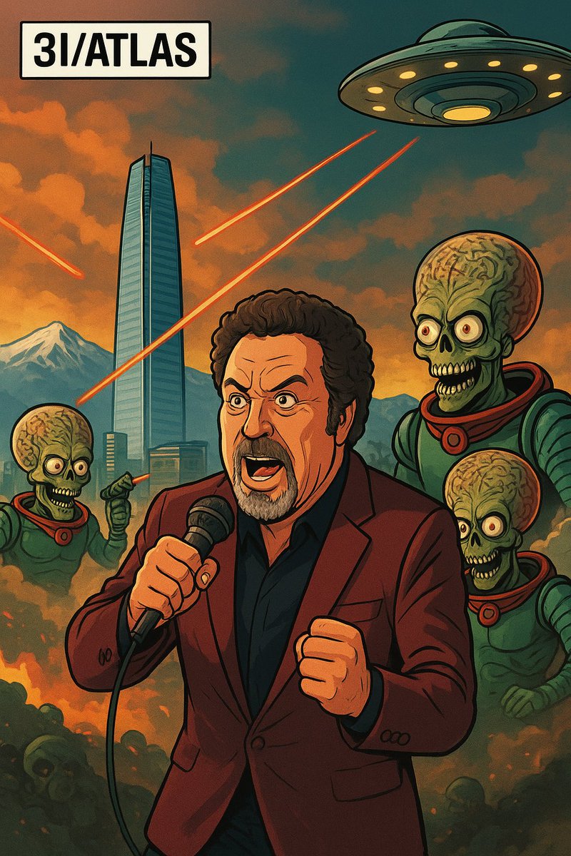 SebaChilenoa13's tweet photo. 🚨👽 Esta noche llegan los marcianos y ya no hay dónde esconderse… Solo @RealSirTomJones podrá salvarnos 🎤💥
🚨👽 Tonight the Martians are coming, there’s nowhere to hide… Only @RealSirTomJones can save us 🎤💥

#MarsAttacks  #3I_ATLAS #SciFi #Humor #TomJones @NASA @NASA_es https://t.co/eKSLsf0Kkp