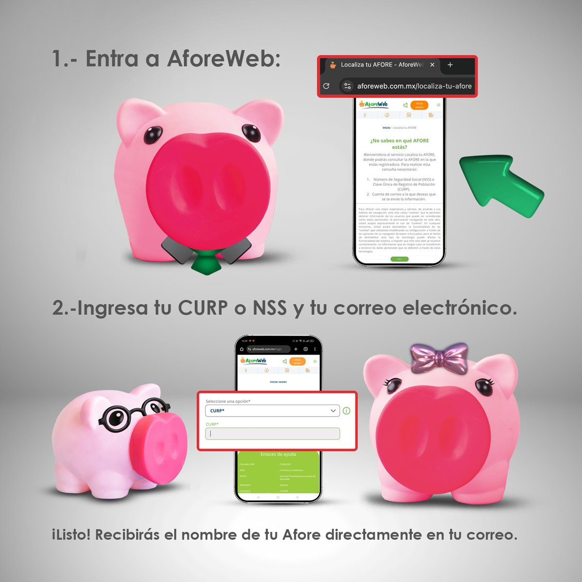 XXIBanorte's tweet photo. 🔍 Descubre en qué Afore estás en minutos:

1️⃣ Ingresa aquí: https://t.co/i3lw2oingU
2️⃣ Captura tu CURP o NSS y tu correo electrónico.

🔗 También puedes consultarla aquí: https://t.co/GE43P04CgZ

#LocalizaTuAfore #EducacionFinanciera #AhorroParaElRetiro #SAR #CuentaIndividual https://t.co/wMFDNHzZBE