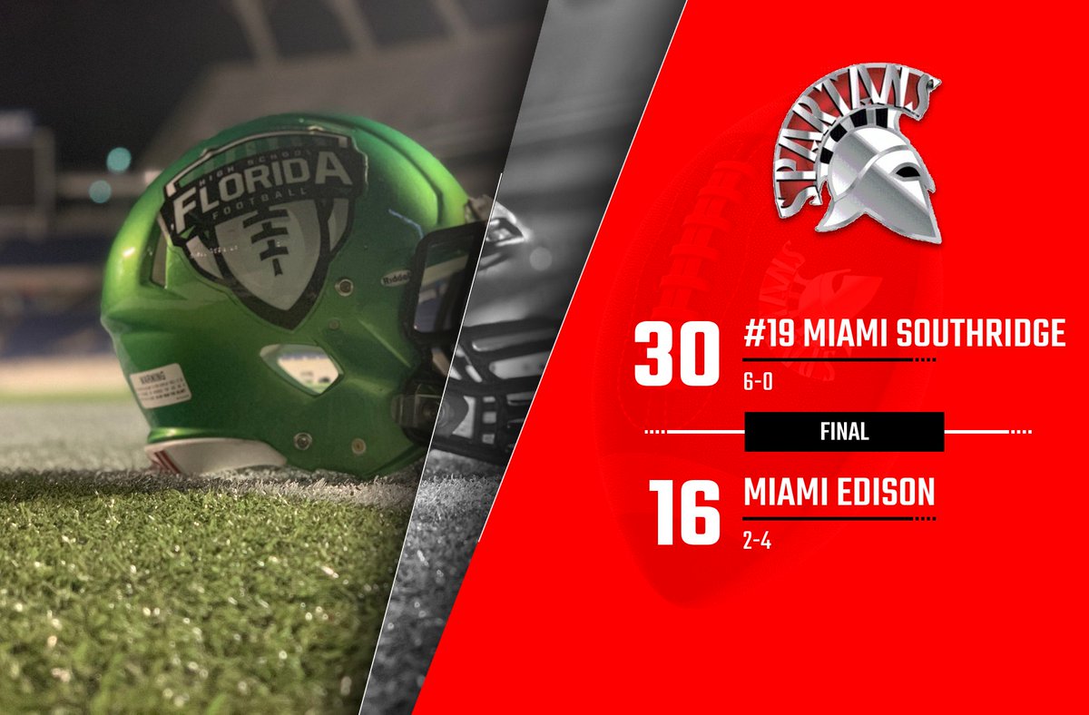 FLORIDA POWER 25 SCORE ALERT

Spartans cruise along to 6-0 with a win over the Red Raiders

#19 Miami Southridge 30, Miami Edison 16 - FINAL

SEE MORE SCORES: floridahsfootball.com/scoreboards/

#flhsfb <a href="/theridgefb/">SOUTHRIDGE SPARTAN FOOTBALL</a> <a href="/LifeCoachPierre/">Pierre Senatus</a>