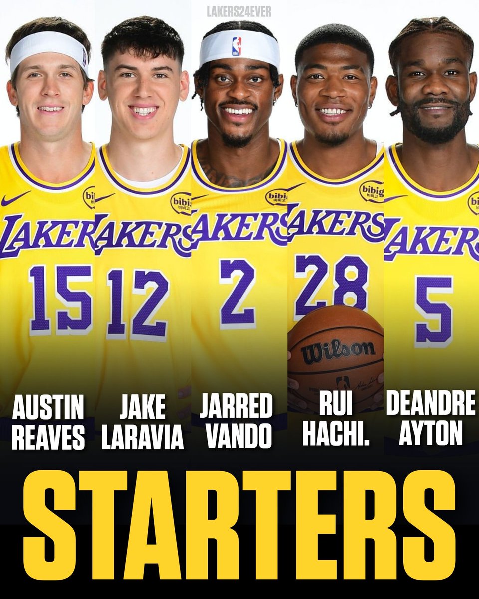 Lakers24Ever's tweet photo. Starters for tonight's game vs PHX:

Austin Reaves, Jake Laravia, Jarred Vanderbilt, Rui Hachimura, &amp; Deandre Ayton https://t.co/Blek8yfhV0