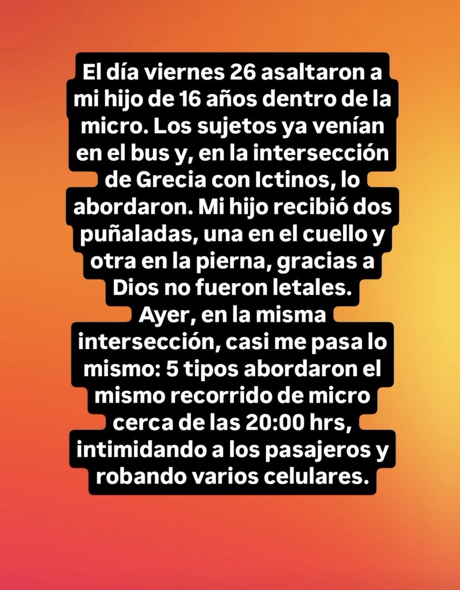 Atentos vecinos, el corredor de avenida Grecia está muy peligroso. Esto ocurrió en recorrido 507 en Av. Grecia / Ictinos. Acá en peñalolen.