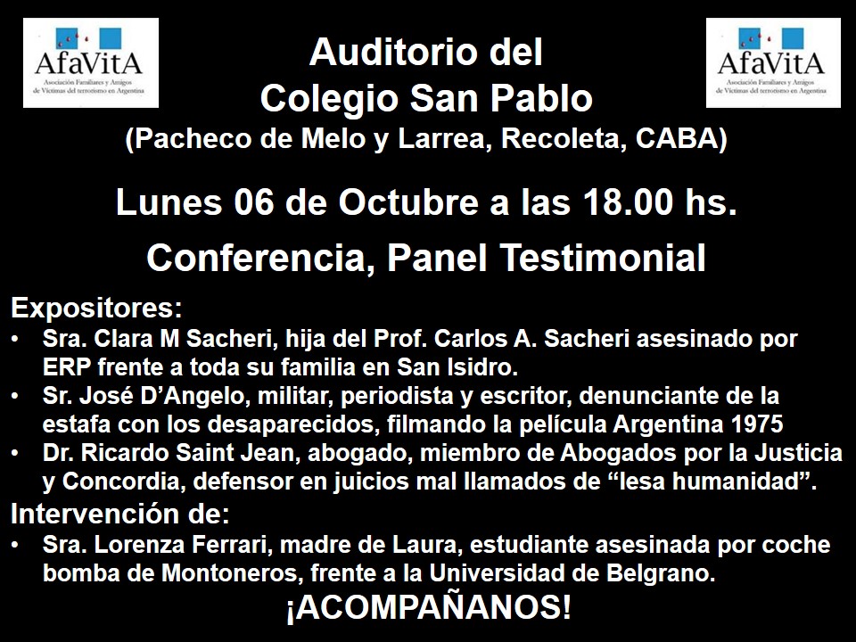 Expositores de lujo, por la Paz y la Concordia en Argentina, contra el relato sesgado que reemplazó a la Historia 👇👇👇