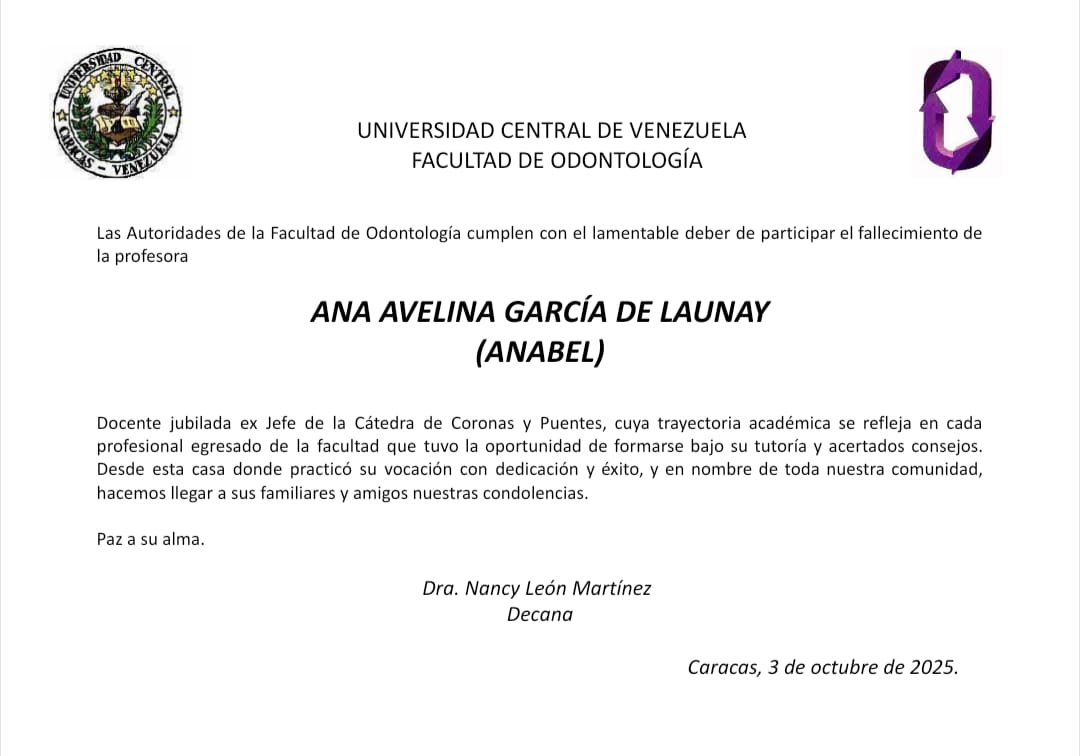 Lamentamos informar el fallecimiento de la profesora Ana Avelina García de Launay. Paz a su alma.