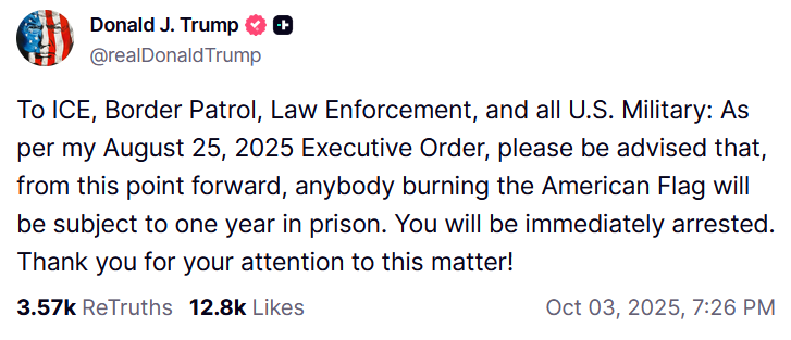 RoguePOTUSStaff's tweet photo. Last night, the Commander-in-Chief issued an illegal order to the US military, to violate the constitution by arresting and imprisoning people for political speech.

This is serious. This is the most criminal and impeachable offense he's ever committed, aside from Jan 6. https://t.co/HvwiuH33f5