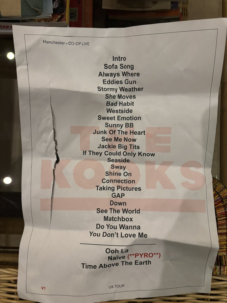 StonellTHFC's tweet image. The set list for The Kooks UK Tour 👀 #thekooks #kooksuktour