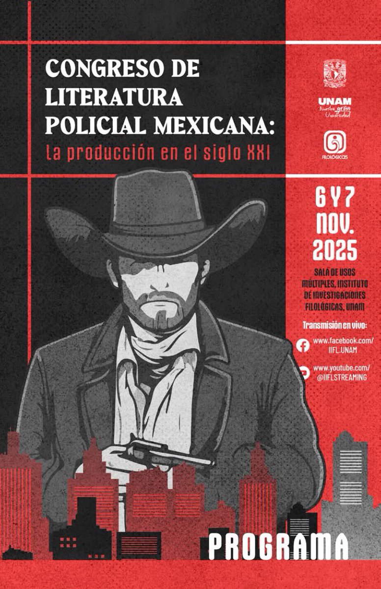 Gracias, querido Héctor Fernando Vizcarra por la invitación al Congreso de Literatura Policial Mexicana en <a href="/IIFL_UNAM/">Filológicas</a> 
Nos vemos el 7 de noviembre a las 6 pm en la mesa de cierre que compartiré con <a href="/vicente_alfonso/">papá bisonte</a> 
🖋️🕵🏻‍♀️