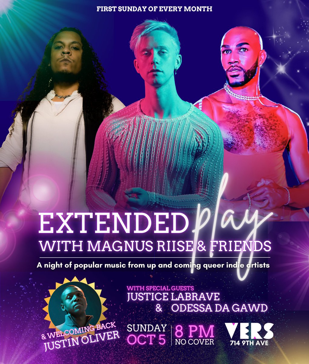 This Sunday at <a href="/versbarnyc/">VERS - gay bar nyc</a>, come see myself, <a href="/JusticeLaBrave/">Justice LaBrave</a>, <a href="/CANDYCAIN007/">Cain Coleman</a>, and <a href="/musicbyjustino/">Justin Oliver</a> for some indie queer music 🔥