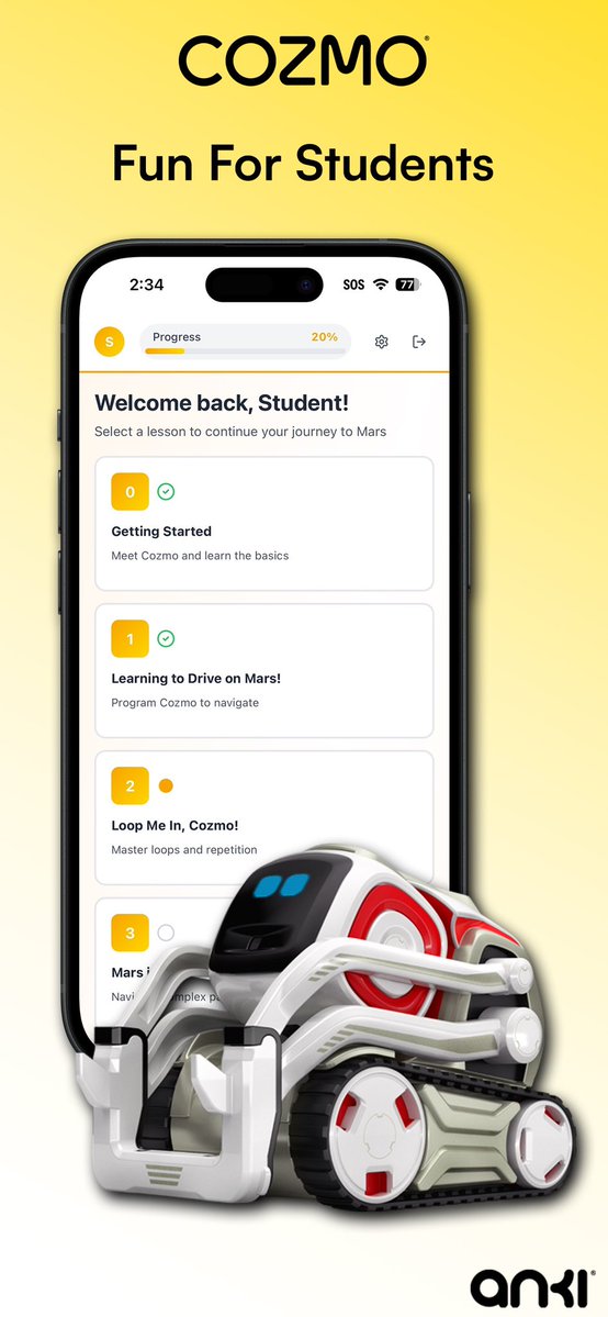 ZackAnton's tweet image. After Cozmo the Robot transformed coding education into a fun, hands-on experience, we’re taking the next step with the CozmoNAUT App — a digital classroom companion built around a curriculum developed by pioneering educators at the Carnegie Science Center. CozmoNAUT empowers…