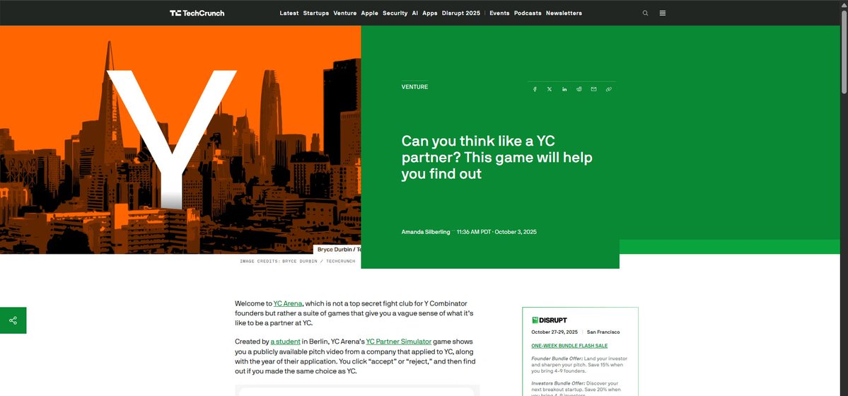 mhimed100's tweet image. YC Partner Simulator in @TechCrunch!
techcrunch.com/2025/10/03/can…