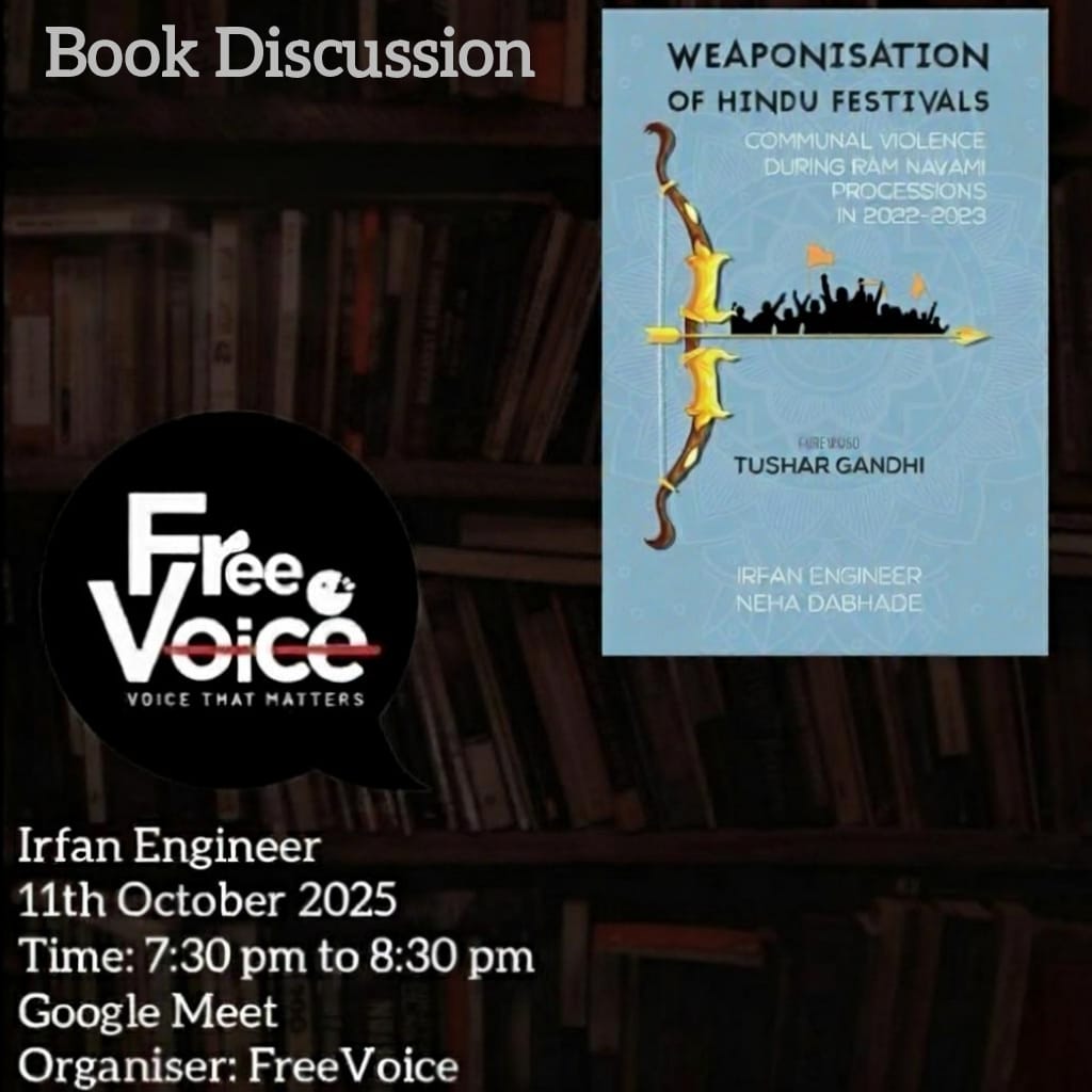 #bookdiscussion
On 11 October we are going to organise a Book Discussion Session. Our honourable speaker is Irfan Engineer. He will talk about his book, Weaponisation of Hindu Festivals. 
<a href="/ASBENM3/">Abu Siddik</a>