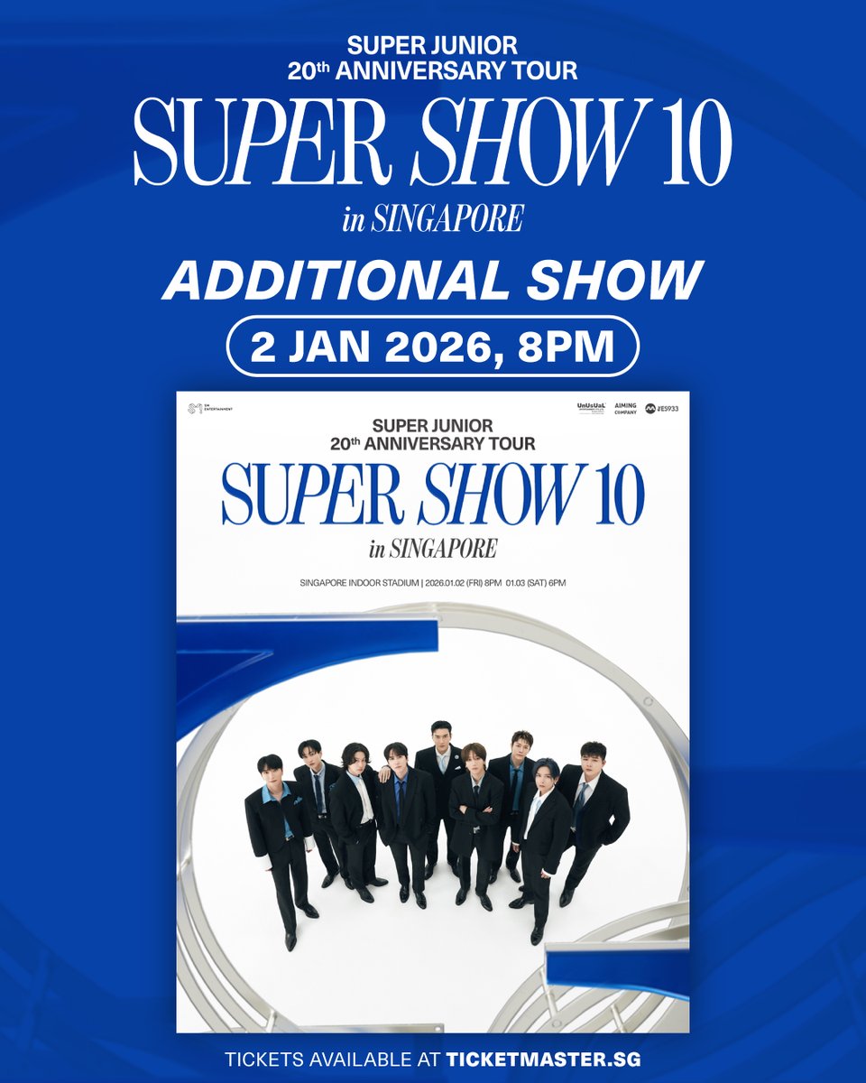 koreamonthly's tweet photo. [UPCOMING] <SUPER SHOW 10> Singapore New Show Added!

📅: 2 Jan 2026 (Fri), 8PM
📍: Singapore Indoor Stadium
🎟️E.L.F. Member Presale: 7 Oct 2025 (Tues), 10AM–11:59PM
🎟️General Sale: 8 Oct 2025 (Wed), 10AM

More info: https://t.co/y8xf0i94QV

#슈퍼주니어 #SUPERJUNIOR #SUPERSHOW10 https://t.co/wpffc580th