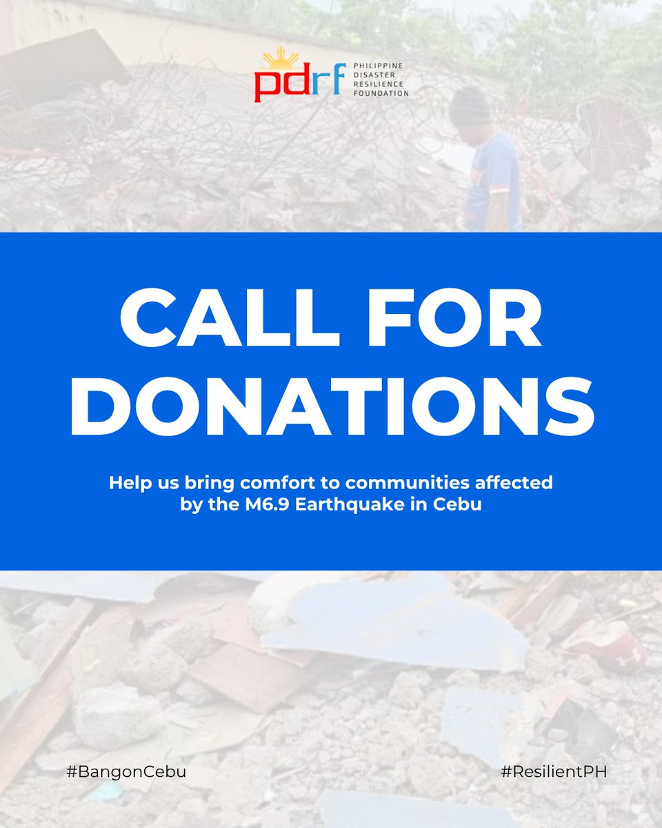 ThePDRF's tweet image. #PDRFinAction: We stand with families affected by the Cebu M6.9 quake. Our EOC is mobilizing partners to deliver food, water, shelter &amp;amp; medical aid. 💙💛❤️

Every gift brings hope. Together, let’s help Cebu recover.

👉 Donate: pdrf.org/how-you-can-he…
