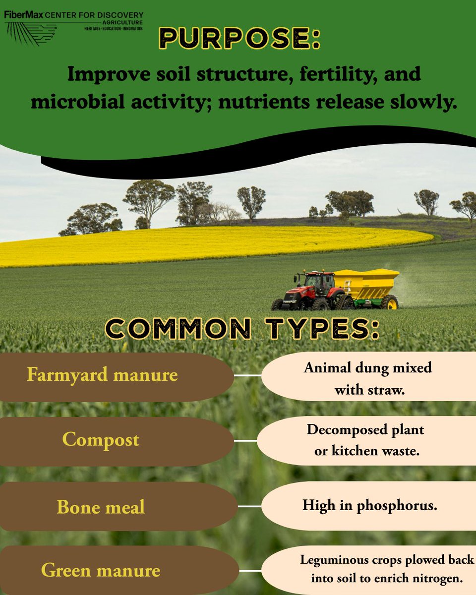 FiberMaxCenter's tweet image. Feed the soil, and the soil feeds the crop. Organic fertilizers build strong roots, healthier plants, and better yields. Happy #farmerfriday! 🚜🌱🌍🌾

#FCFD #ageduction #lubbockTX
#Agriculture #farming