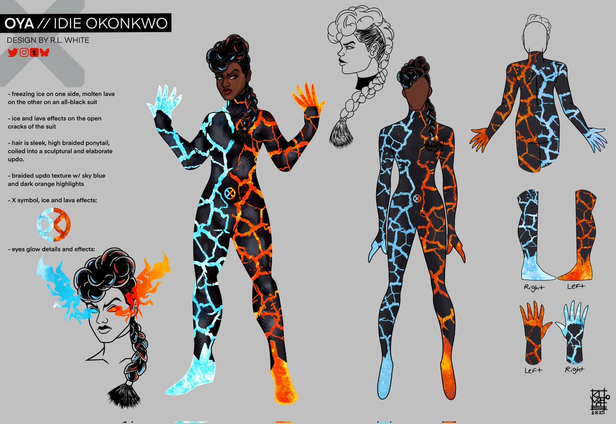 RLWhitesArt's tweet photo. Hey, Guy! For #RedesigningXMen, I've made a redesign #Oya that feels both effortless and creative, drawing inspiration from the aesthetic of Janelle Monáe. 🔥❄
#IdieOkonkwo #Temper #Xmen #Marvel #XMenArt #Procreate #CharacterDesign https://t.co/WVPdTTibzR