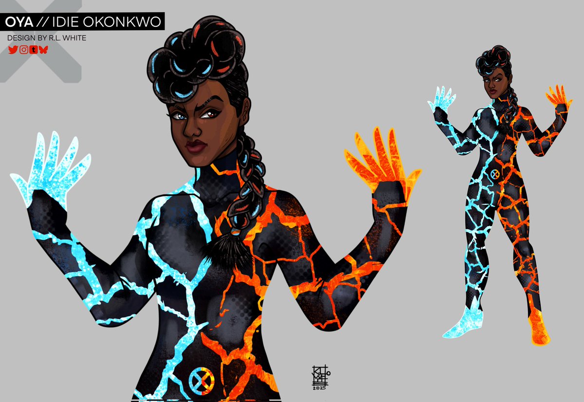 RLWhitesArt's tweet photo. Hey, Guy! For #RedesigningXMen, I've made a redesign #Oya that feels both effortless and creative, drawing inspiration from the aesthetic of Janelle Monáe. 🔥❄
#IdieOkonkwo #Temper #Xmen #Marvel #XMenArt #Procreate #CharacterDesign https://t.co/WVPdTTibzR