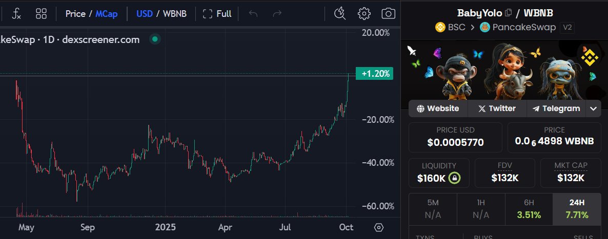 🦋 The Baby Yolo Token boasts the most electrifying LP-to-market-cap ratio in the entire neighborhood! 💥 

If every holder cashes out their position right now, there’d still be about  $25K+ worth of BNB fueling the LP!  🚀

This is the token our holders will feast on once our