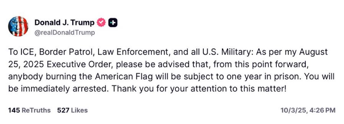 In Trump’s world, burning a flag gets you a year in prison.

S*xually abusing a child gets his pastor 6 months.

That’s what “law and order” means under the predator-in-chief.