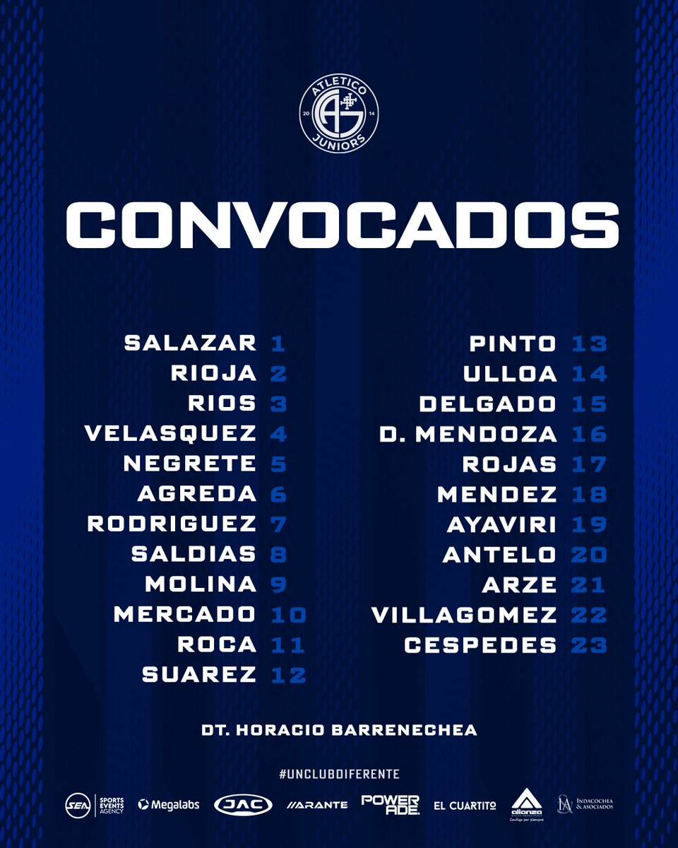 ClubAtleticoJrs's tweet photo. ¡𝗖𝗼𝗻𝘃𝗼𝗰𝗮𝗱𝗼𝘀! 📝⚽️💙

🆚 Magisterio FC 
🏆 Primera A | Fecha 18
⌚️ 12:00 Hrs. 
🗓️ Sábado 4 de octubre 
🏟️ Cancha U.E.B. 

#AtléticoJuniors 
#CuadroEmpresarial 
#UnClubDiferente https://t.co/iRRM2Zjyo7
