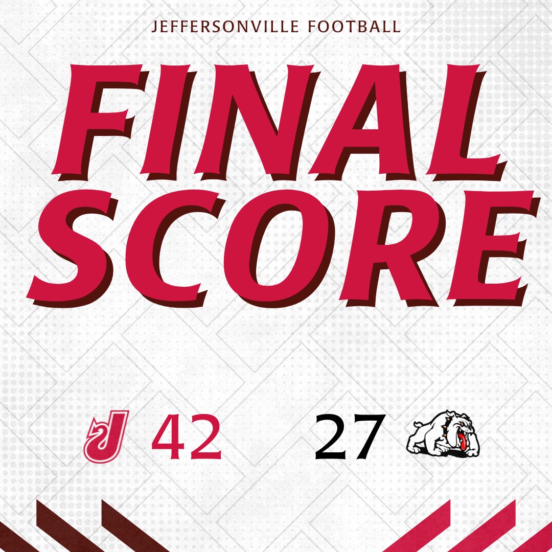 JeffRedDevilsAD's tweet photo. 🏈 FINAL

🔴 JEFF — 42
⚫️ New Albany — 27 https://t.co/xisCYkLayO