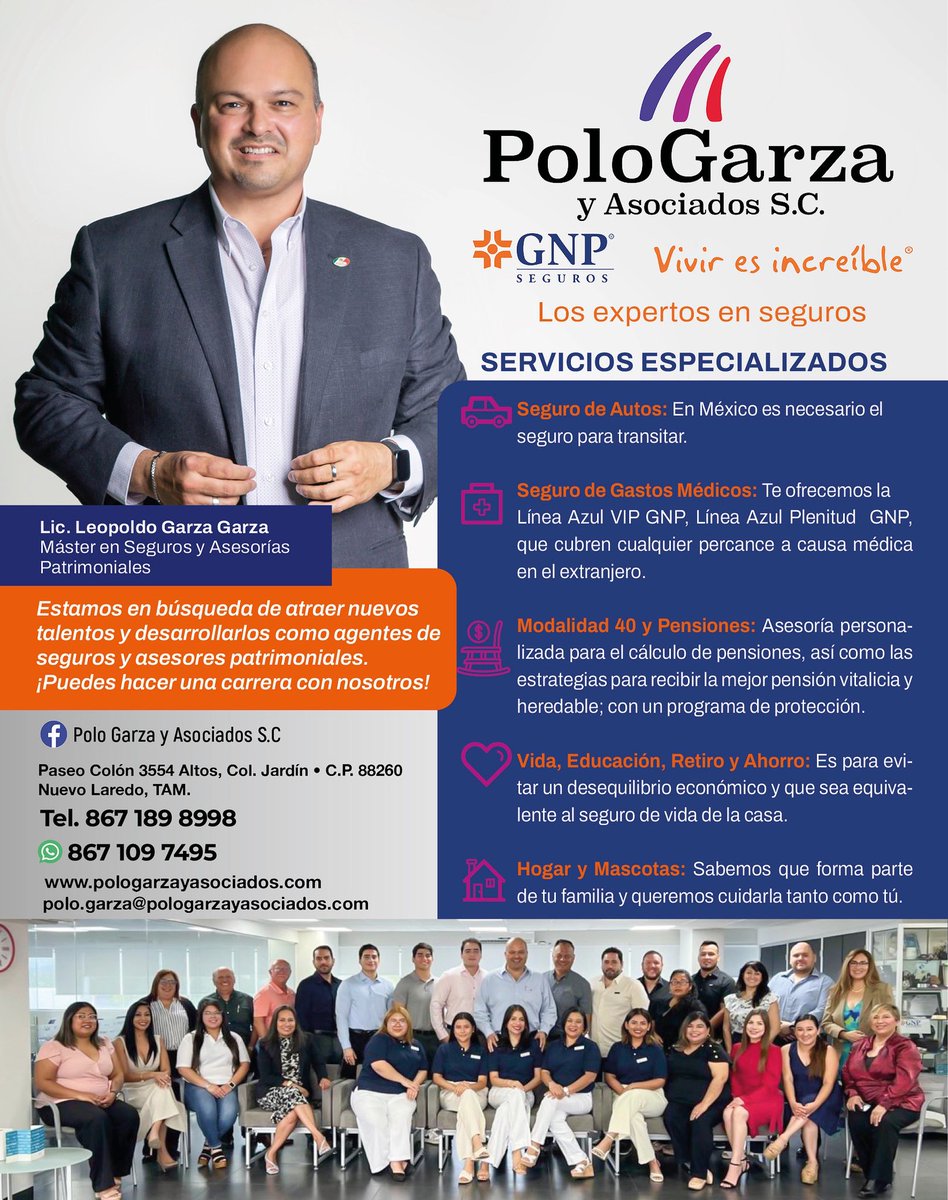 POLOMOTORS's tweet photo. 🔹 En Polo Garza y Asociados trabajamos todos los días para proteger lo más valioso: tu tranquilidad y la de tu familia.

📲 Contáctanos hoy mismo:
Tel. 867 189 8998 | WhatsApp 867 109 7495
🌐 https://t.co/dh4QveN8hm

💙🧡 Polo Garza y Asociados – Los expertos en seguros https://t.co/U0FXKrdBAD