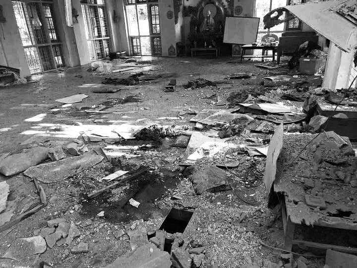 TheChindwin's tweet photo. The brutal artillery shelling by the junta regime struck a sacred monastery in Shwebo township, tragically killing three young monks on 1 October in Sagaing region of Myanmar on 01 October 2025. 

Additionally, at least seven other monks were badly injured as the monastery building is called Aungmaechianhmae in Showebo township. 

All of the victims killed by the junta regime's heavy artillery were aged 14.

In a blatant attempt to manipulate the narrative, the junta's propaganda media has tried to shift responsibility, falsely accusing local anti-junta resistance forces of this reprehensible act. 

This deception not only undermines the truth but also attempts to distract from the regime's ongoing violence against innocent civilians.

Photo/CJ