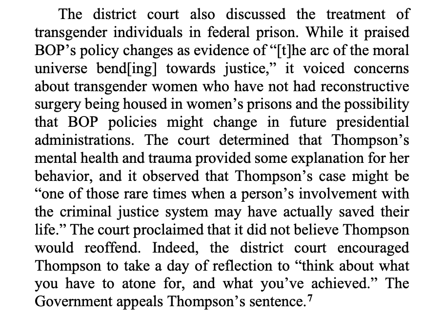 This is not the first case of a district judge imposing a lighter sentence because the defendant purportedly identified as transgender.

(from United States v. Thompson, No. 22-30179 (9th Cir.)