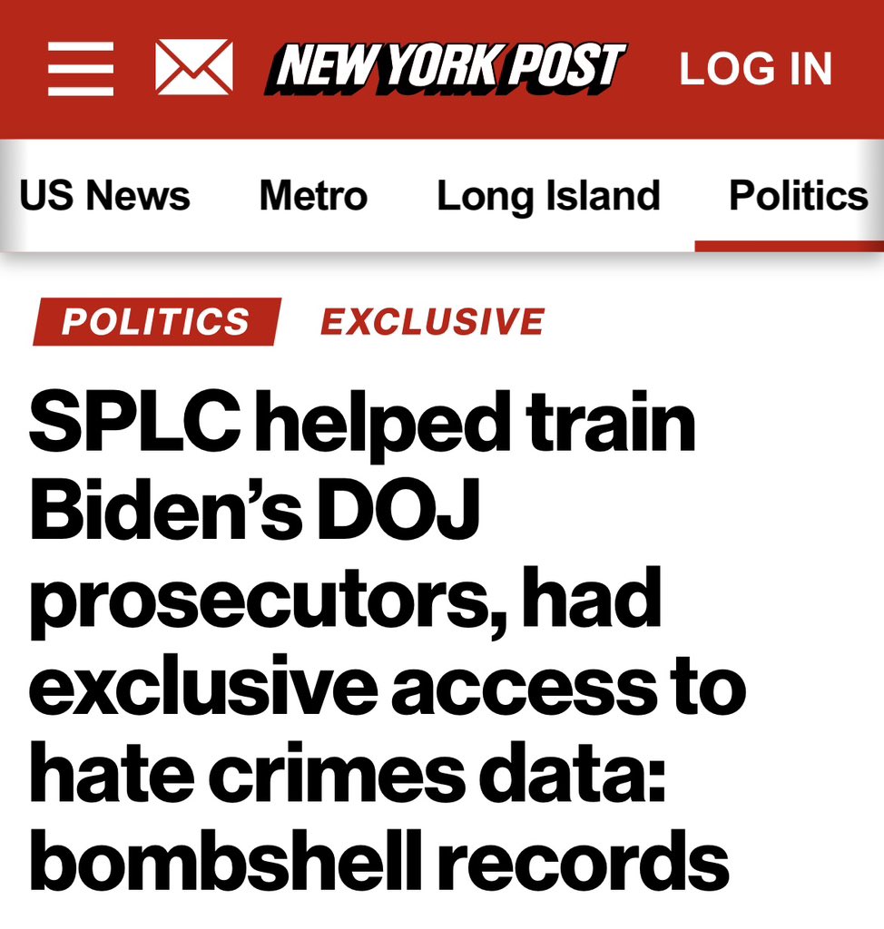 America1stLegal's tweet image. “The far-left Southern Poverty Law Center helped train Department of Justice prosecutors and was given exclusive access to federal hate crime databases… during President Joe Biden’s Administration.”